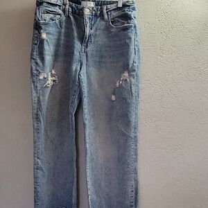 Vervet Blue Women's Baggy Wide Leg Distressed  Stretch Blue Jeans Size 31